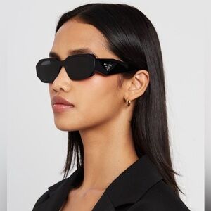 Prada Symbole Black Rectangular Sunglasses PRADA Milano Logo Thick Frame
